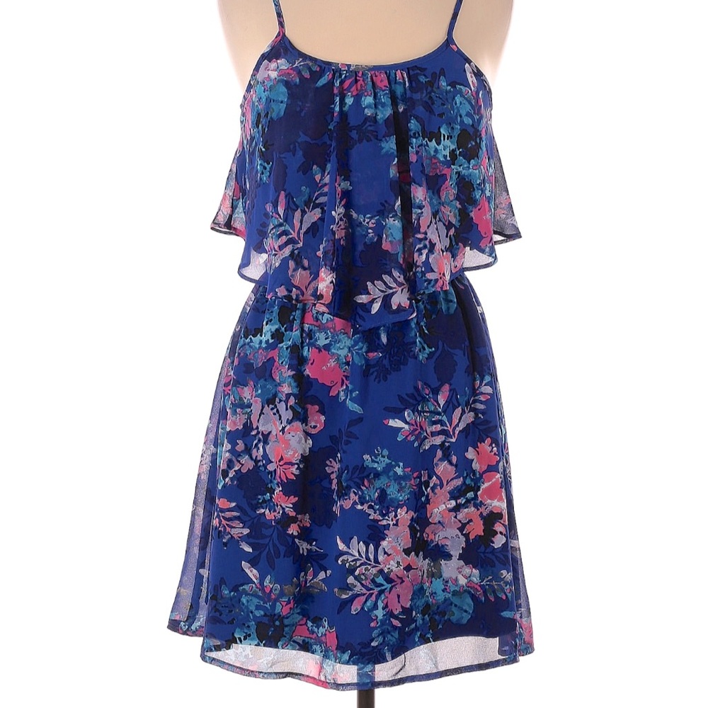 Blue floral tiered sleeveless dress Size M